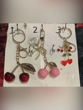 #20 Choice of 1 Gold-Tone Cherry Keychain with Red and Pink Options